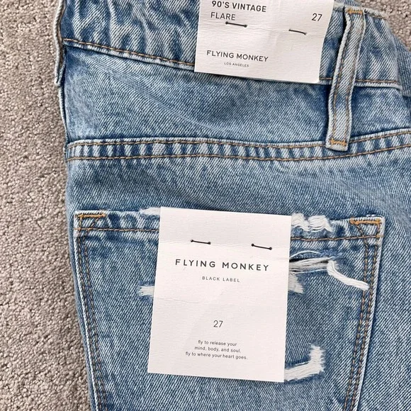 Flying Monkey Jeans Women 27 Blue 90s Vintage Flare Distressed F5312 Cotton - Picture 4 of 12